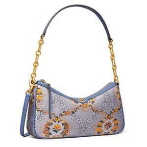 Tory Burch Monogram Brocade Shoulder Bag "Sea Frost” Blue